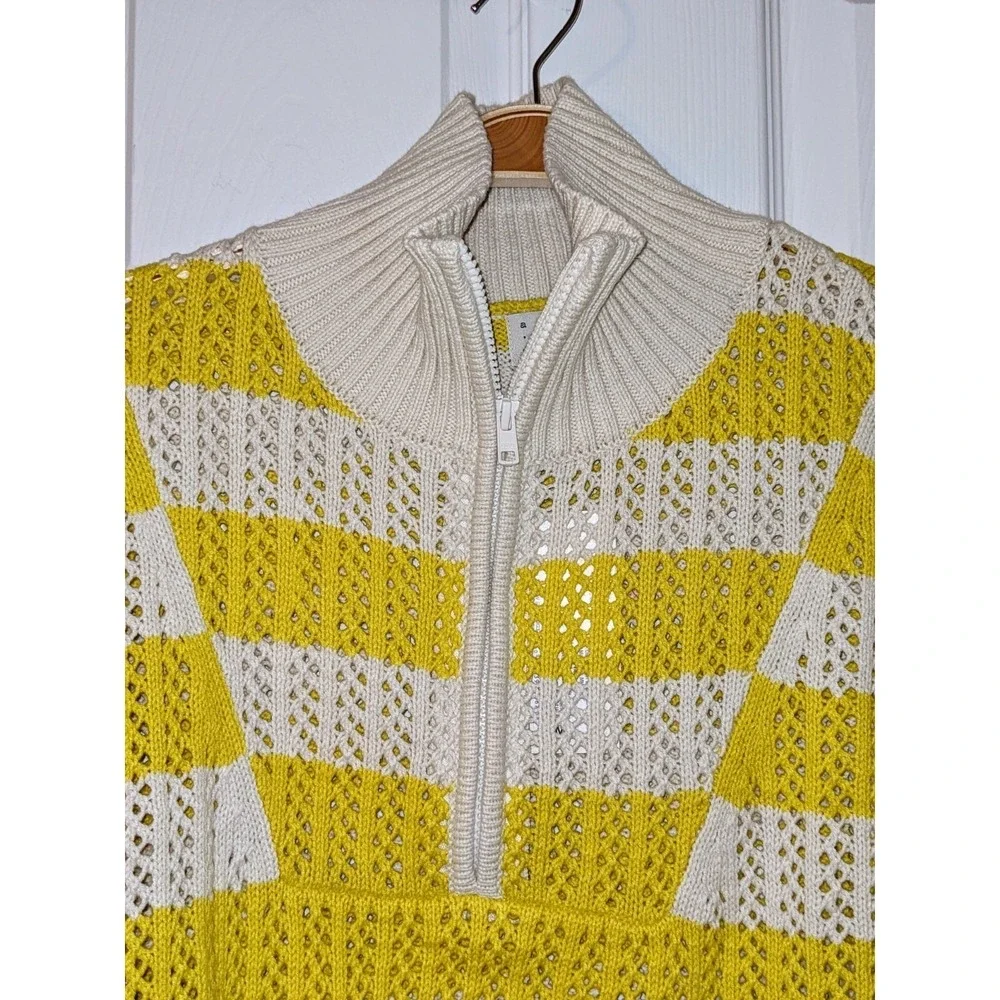 A New Day‎ Women's Yellow White Quarter Zip Mock Turtleneck Pullover Sweater M